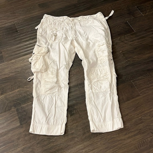 Polo Ralph Lauren white Combat Cargo Pants Vintage Mens Size 40x30”